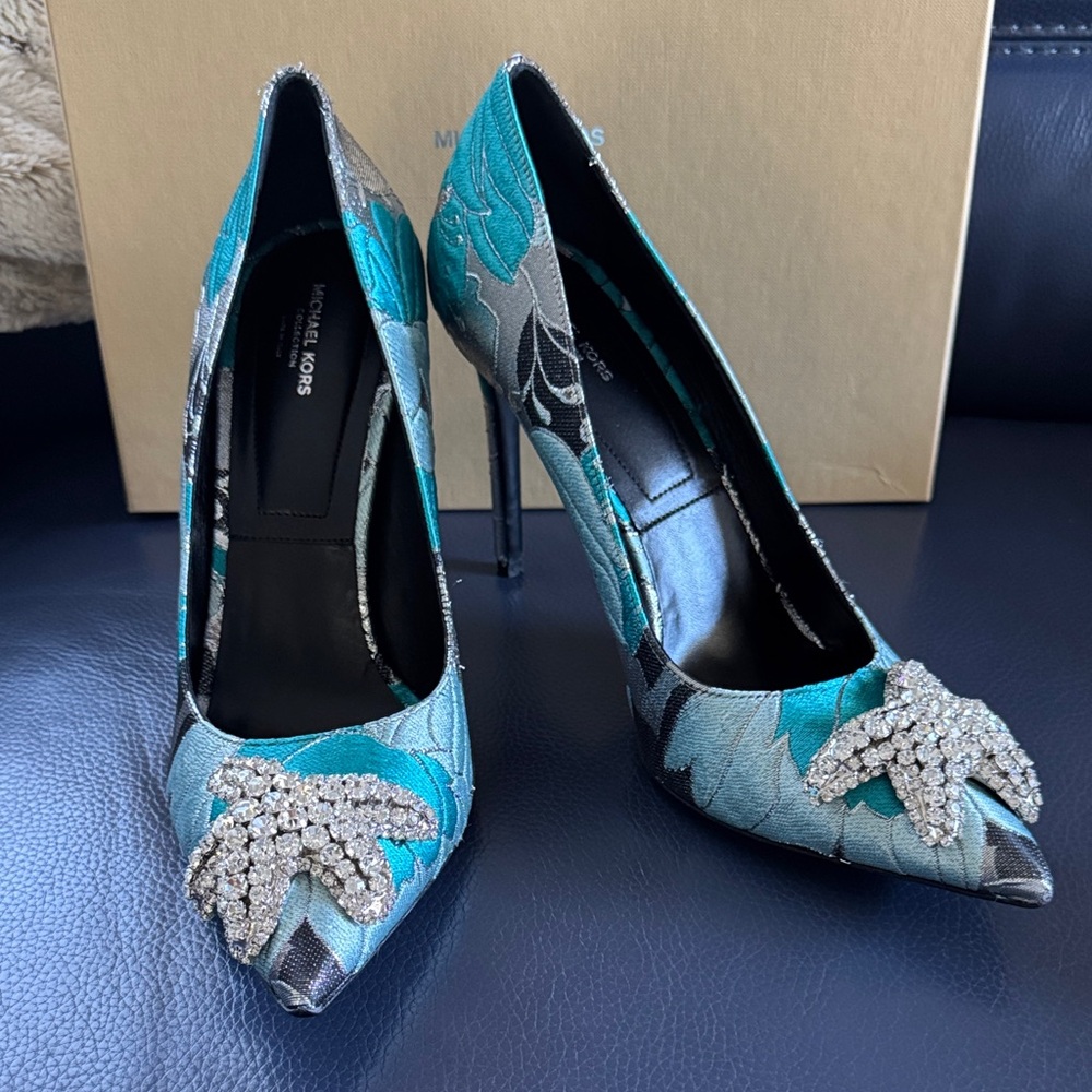 Michael Kors Turquoise and Silver Embellished Heels